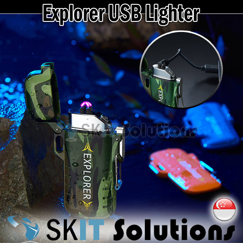Explorer Rechargeable USB Lighter Waterproof Dual Arc Outdoor Camping Light Fire Portable Durable