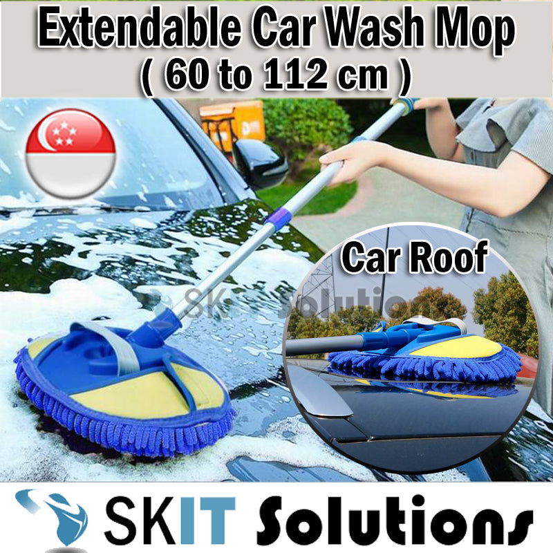 2-in-1 Car Wash Clean Mop w/ Rotatable Extendable Handle Chenille Cleaning Tool Care Kit Micro Fiber