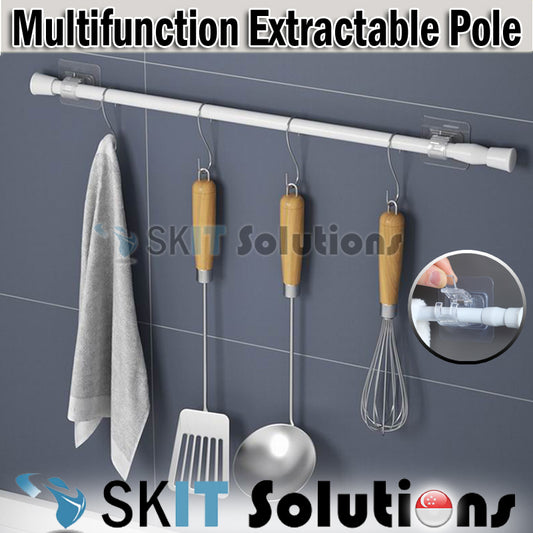 Multipurpose Extractable Curtain Pole Extendable Telescopic Hanging Rail Easy Stick No Drilling