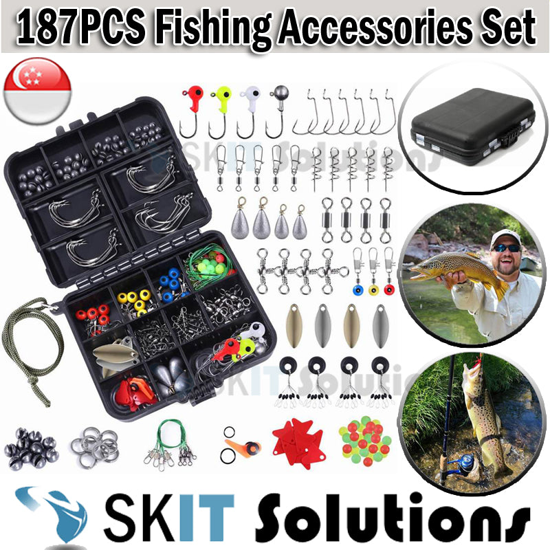 187pcs Sea Fishing Accessories Kit Tackles Box Set Jig Hooks Sinker Weights Swivel Snap Sinker Slide
