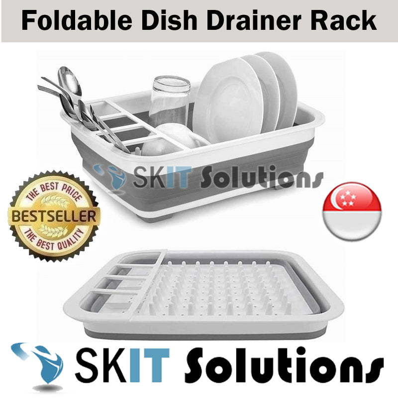 Foldable Dish Drainer Drying Cutlery Collapsible Dish Storage Organiser Rack Kitchen Dinnerware Basket Holder for Kitchen Counter RV Campers Portable Dinnerware Organizer