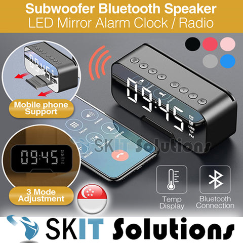 Mirror LED Digital Display Alarm Clock Bluetooth 5.0 Wireless Speaker FM Radio Dual Alarm Support TF