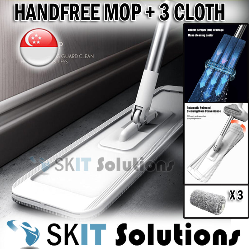 Lazy Handfree Dust Rotating Spin Flat Squeeze Mop+3 Microfiber Cloth Cleaning Floor Wet Dry Cleaner