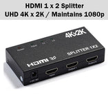 HDMI 1x2 Splitter Switch Adapter 1 Input 2 Outputs Support 4K 3D