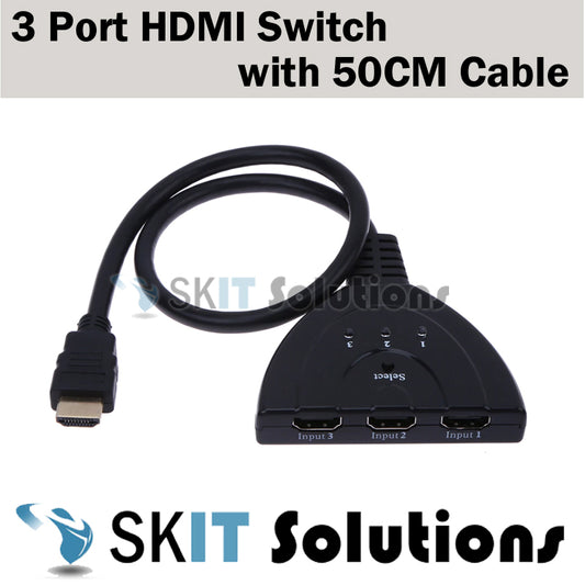 3 Port HDMI Switch 3x1 Switcher with 50cm Cable