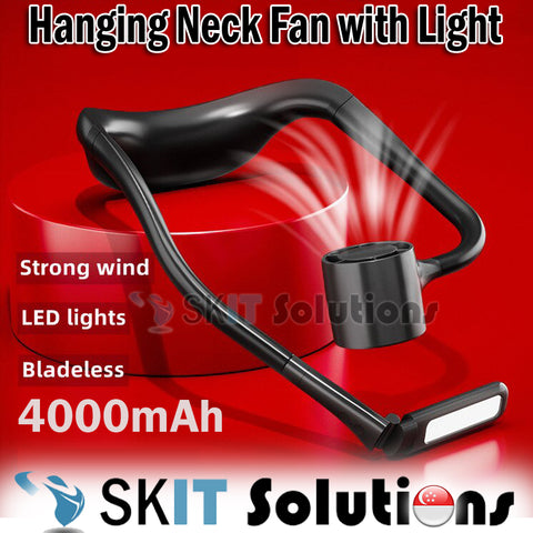 4000mAh Hanging Neck Fan with Light USB Rechargeable Bladeless Adjustable Handfree Outdoor Cooling
