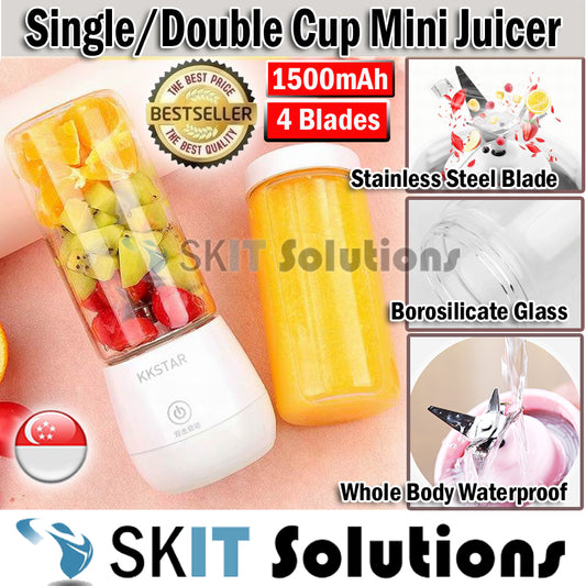 Portable Mini Rechargeable Juicer Cup★Single/Double Cup★Juice Blender Smoothie Borosilicate Glass★