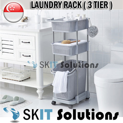 Kitchen Laundry Trolley Cart Toys Clothes Rack Basket Multipurpose Storage Organizer 3 Tier