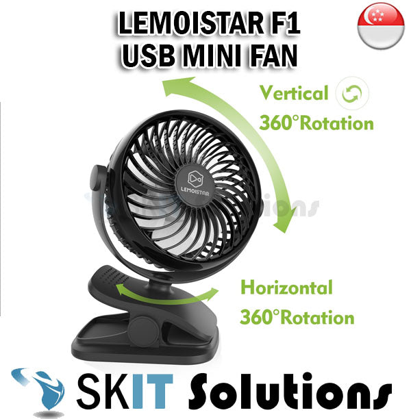 Lemoistar F1 USB Mini Fan 360 Rotation Strong Wind Clip-on Standing 4 Speed High Motor Cooling Quiet