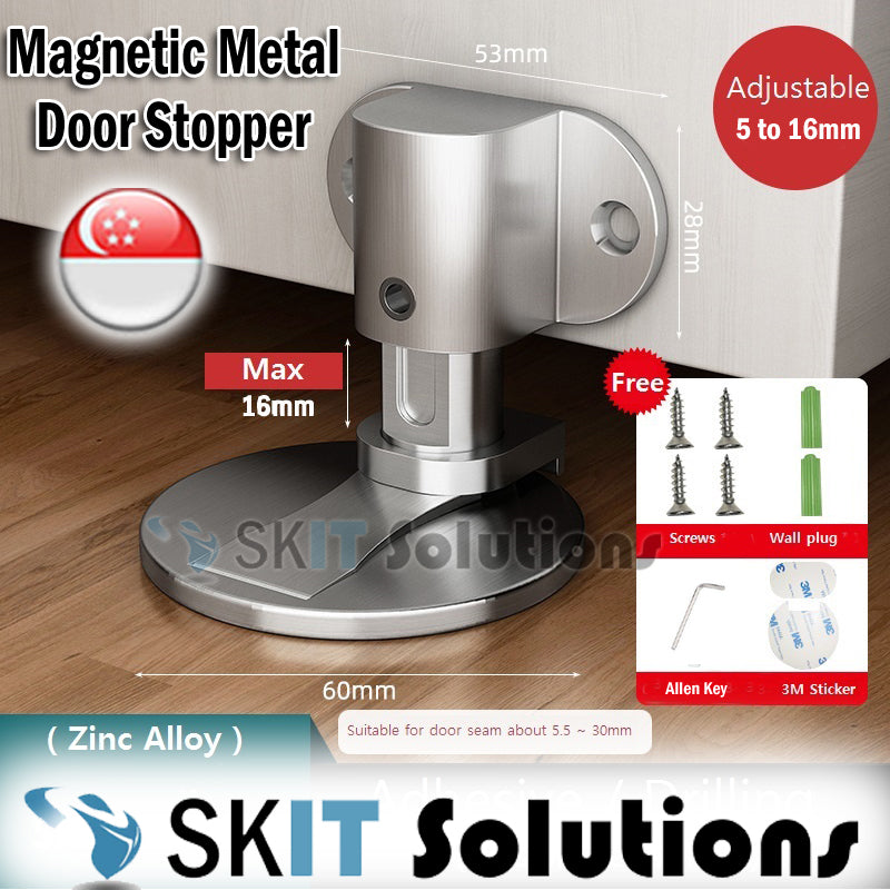 Magnetic Metal Door Stopper Heavy Duty No Sliding Doorstop Wedge Adjustable Height Prevent Collision