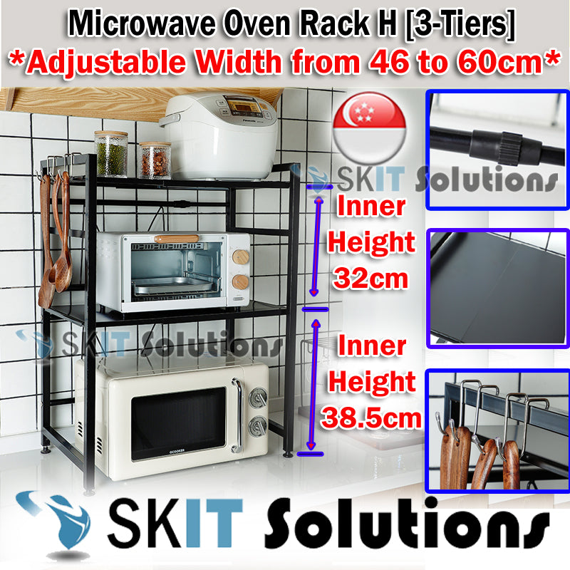 Adjustable Carbon Steel Microwave Oven Rack Kitchen Storage Shelf Organiser 3-Tier from 46~60cm