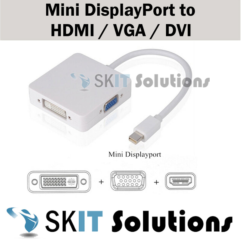 3in1 Mini DP DisplayPort Thunderbolt to HDMI+VGA+DVI Adapter