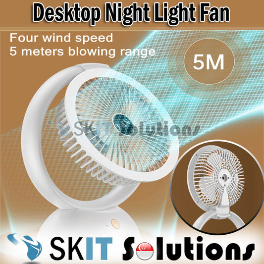 Desktop Electric USB Charging Portable Cooling Standing Fan LED Light Table Lamp Foldable 4-Speed