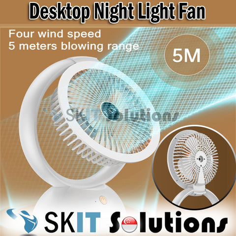 Desktop Electric USB Charging Portable Cooling Standing Fan LED Light Table Lamp Foldable 4-Speed