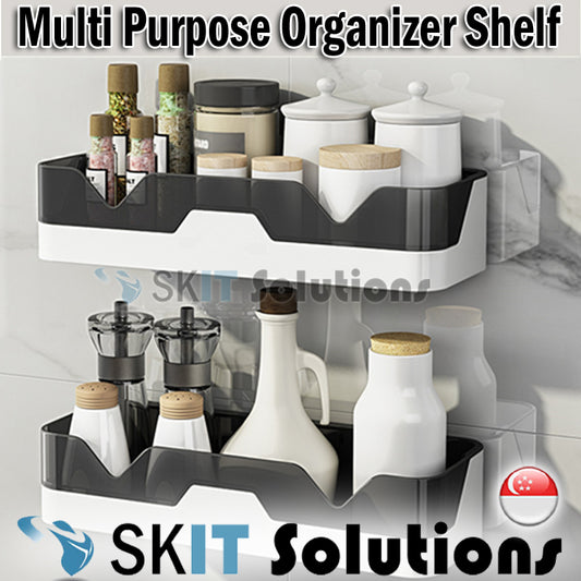 Multifunction Kitchen Bathroom Organizer Shelf Wall Mounted Adhesive Storage Rack Drill-Free Holder