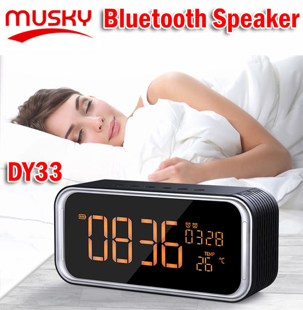 Musky DY33 Bluetooth Mini HiFi Speaker Portable Wireless FM Radio Clock Micro SD Card