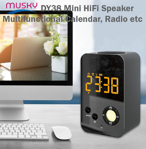 Musky DY38 Mini HiFi Speaker Bluetooth Calendar FM Radio Clock Wireless Player