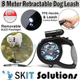 8M Retractable Extendable Dog Pet Leash LED Flashlight Training Lead Rope Night Walking