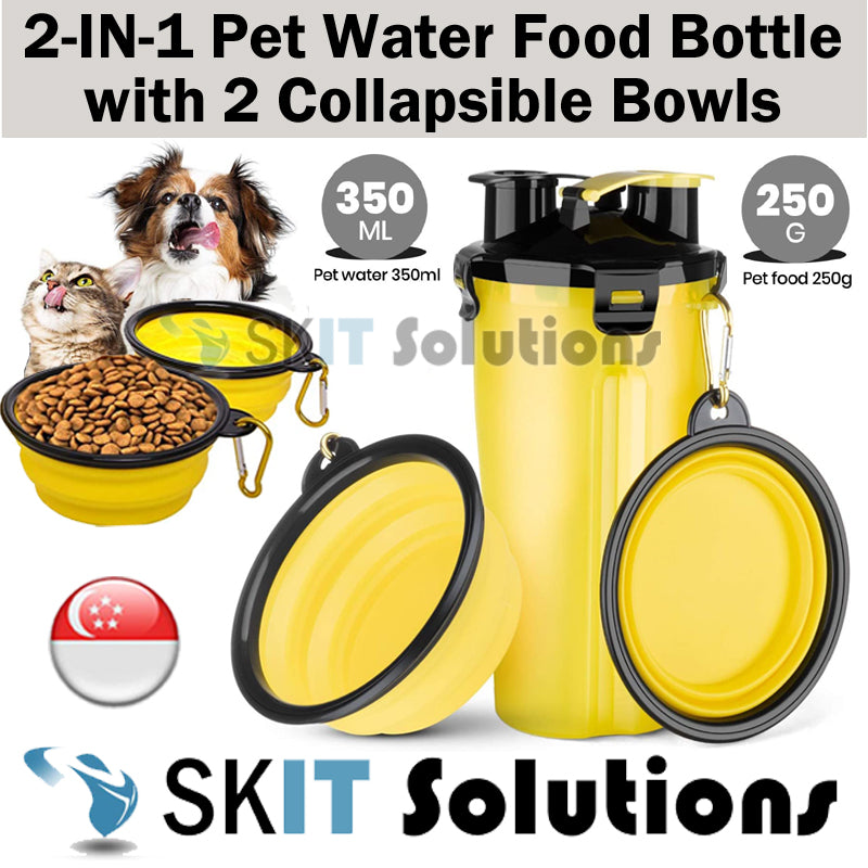★2in1 Portable Dog Drinking Water Dispenser Bottle+Pet Food Container with 2 Collapsible Bowls★