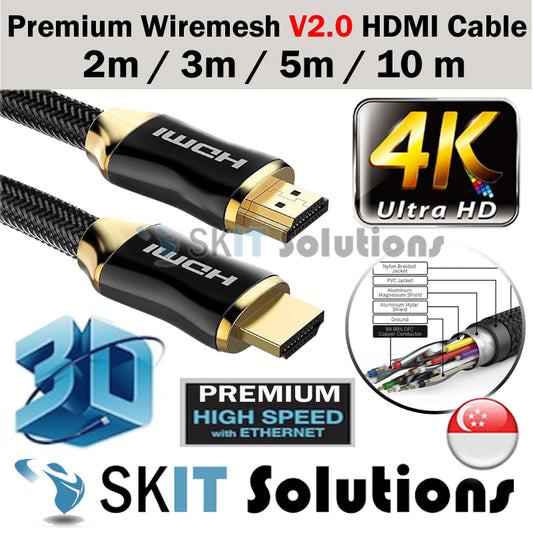 【PREMIUM V2.0】Version 2.0 4K HDMI Cable Wiremesh Gold Plated HD TV HDTV Box Blue Ray★2/3/5/10M★