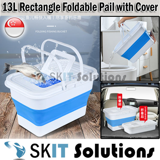 13L Foldable Water Pail+Cover★Collapsible Fishing Car Wash Outdoor Bucket Barrel TUB Basin Camping