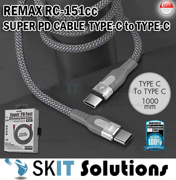 Remax RC-151cc Super PD Data Cable Type C to Type C Fast Speed Charging Lightning Apple Micro Charge