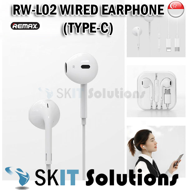 Remax RW-L02 Wired Earphone Type-C Jack Headset Earpiece Headphone Bluetooth For Calls Music Volume