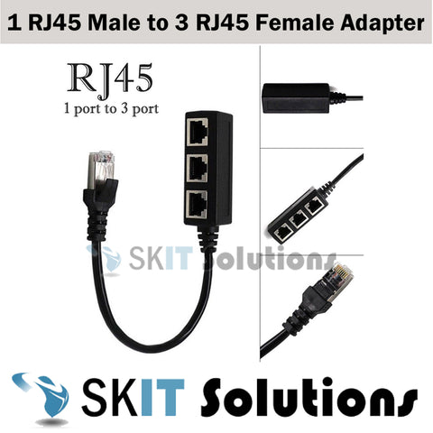 1 RJ45 Male To 3 Female LAN Port Network Splitter Ethernet Adapter