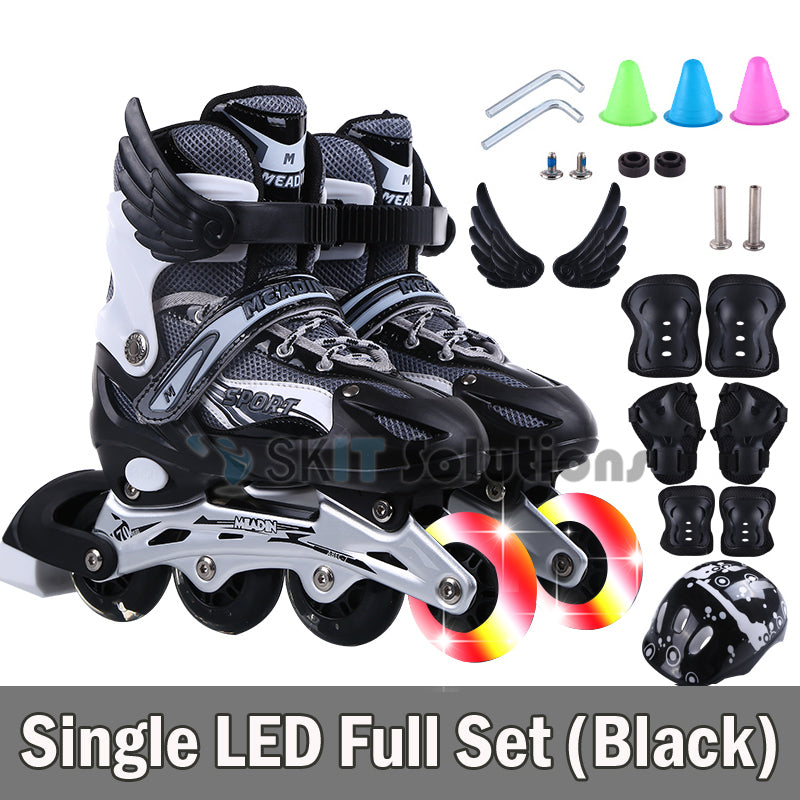 Kids to Adults Adjustable Inline Roller Skates Blade with Single Light-Up Wheel Scooter Skating