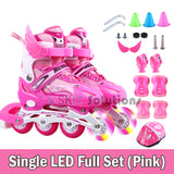 Kids to Adults Adjustable Inline Roller Skates Blade with Single Light-Up Wheel Scooter Skating