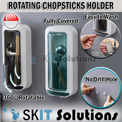 Rotating Kitchen Cutlery Organizer Chopsticks Box Holder Utensil Container Storage Drainer Stand