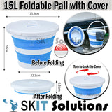 15L Foldable Water Pail+Cover★Collapsible Outdoor Bucket Barrel TUB Basin Car Wash Fishing Camping