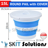 15L Foldable Water Pail+Cover★Collapsible Outdoor Bucket Barrel TUB Basin Car Wash Fishing Camping