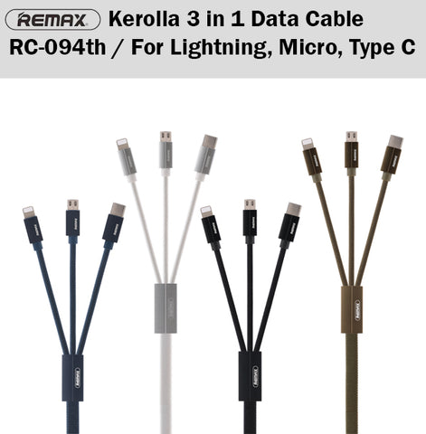 Remax RC-094th Kerolla 3in1 Charging Cable Lightning Micro Type C iPhone Samsung