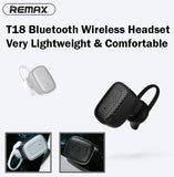 Remax RB-T18 Bluetooth Headset Wireless Light Compatible iPhone Android iOS