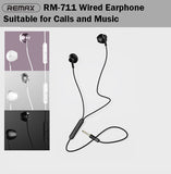 Remax RM-711 Wired Earphone Earpiece Headset Wire HD Mic Music Phone Handphone