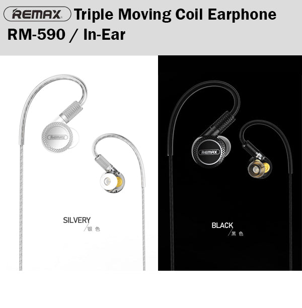 Remax RM-590 Triple Moving Coil Earphone Earpiece In Ear Phone Music Handphone