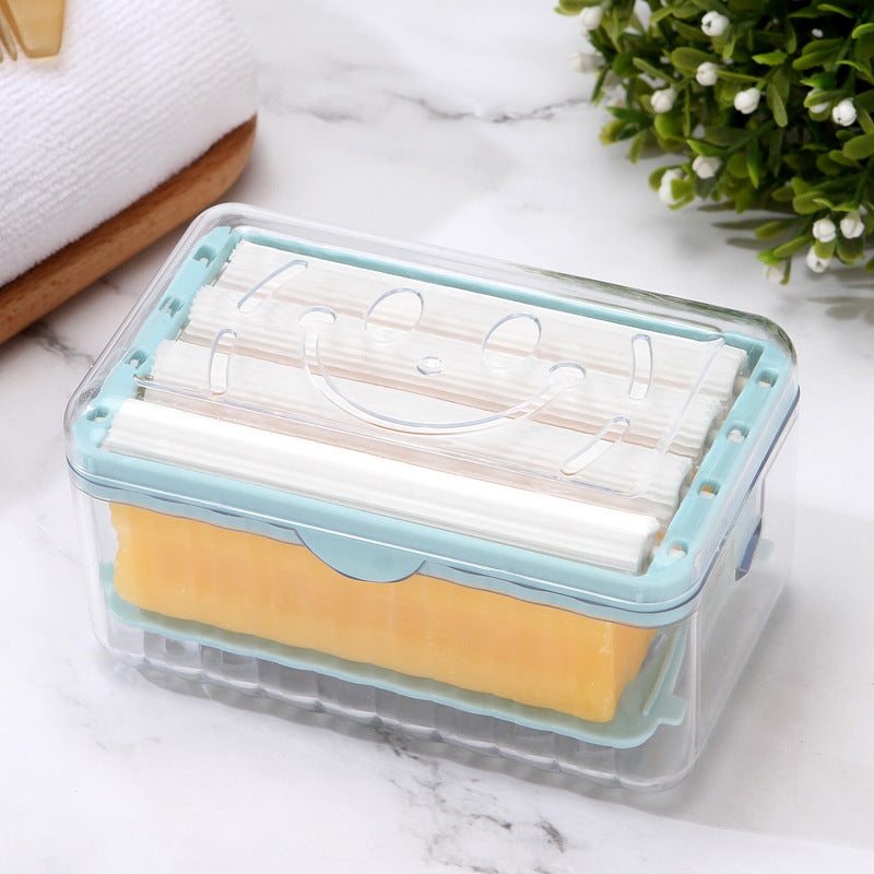 Smiling Face Soap Box with Lid Easy Clean Portable Sponge Drain Holder Storage Case Bathroom Kitchen