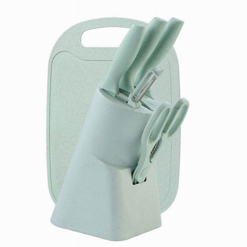 7pcs Wheat Knife Set With Cutting Board Non-Stick Stainless Steel Kitchen Cooking Knives Scissor