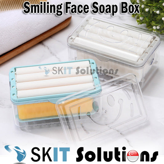 Smiling Face Soap Box with Lid Easy Clean Portable Sponge Drain Holder Storage Case Bathroom Kitchen