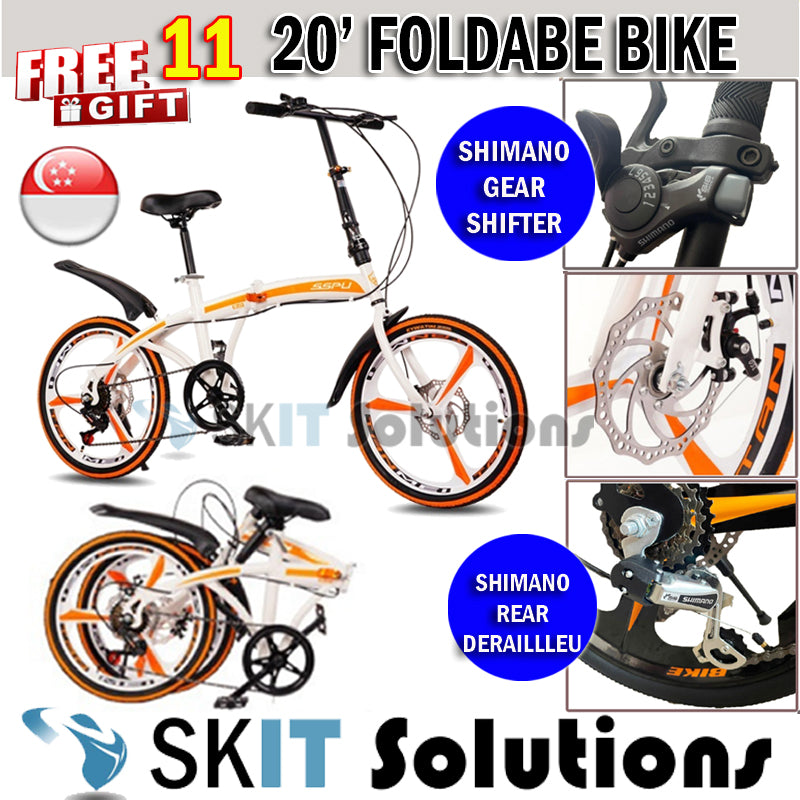 SSPU Sport Foldable Bicycle 20 Inch 7 Speed Shimano Gear Shifter  Rear Derailleur Lightweight Bike