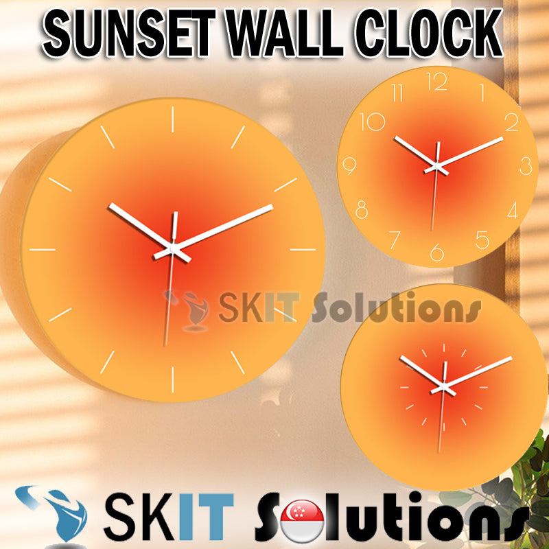 12 Inch Nordic Sunset Wall Glass Clock Minimalist Designer Quartz Decoration Silent Non-Ticking
