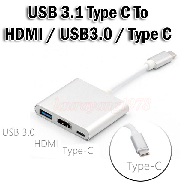 Aluminium USB 3.1 Type C To HDMI/USB3.0/Type C Adapter Cable Converter for MacBook Pro