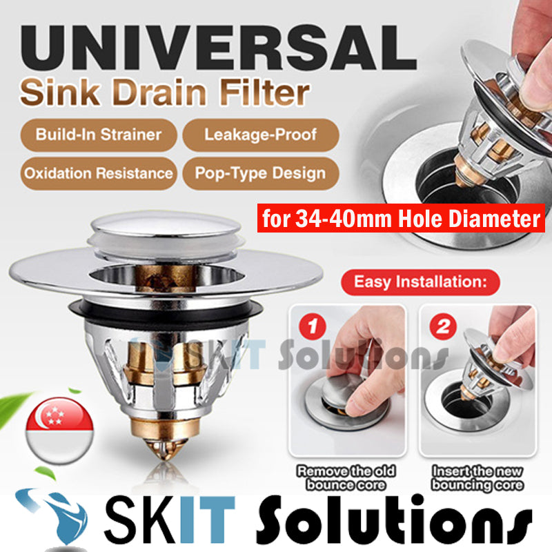 Universal Sink Drain Filter Converter Stainless Steel Bounce Core Push-type Water Stopper Bathroom