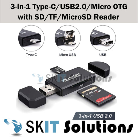 3-In-1 Type-C + Micro USB + USB2.0 OTG Adapter with Memory Card Reader MicroSD / SD / TF Card