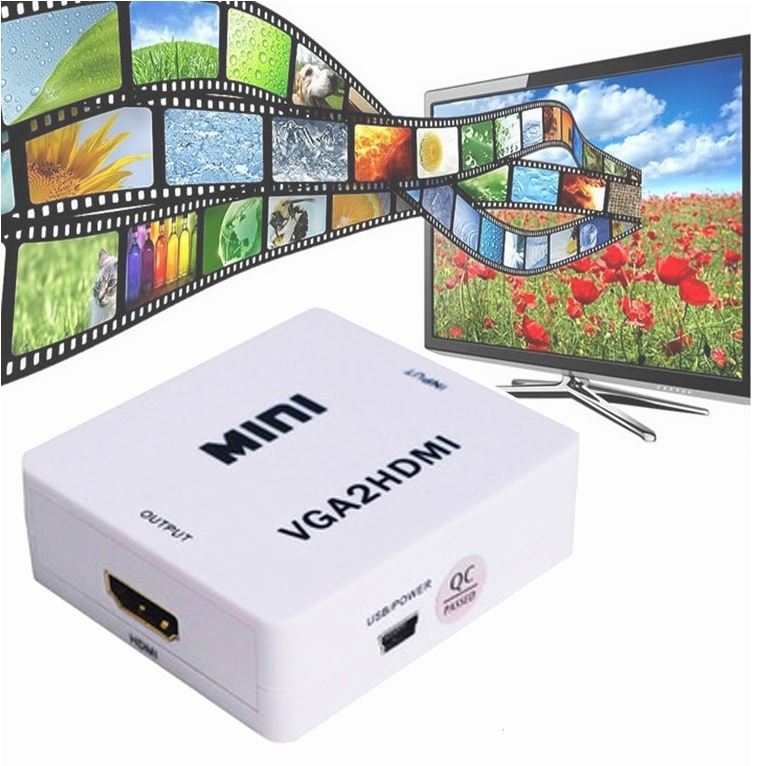 VGA to HDMI HD Video Converter Adapter Switch Box Portable Flexible Plug Play