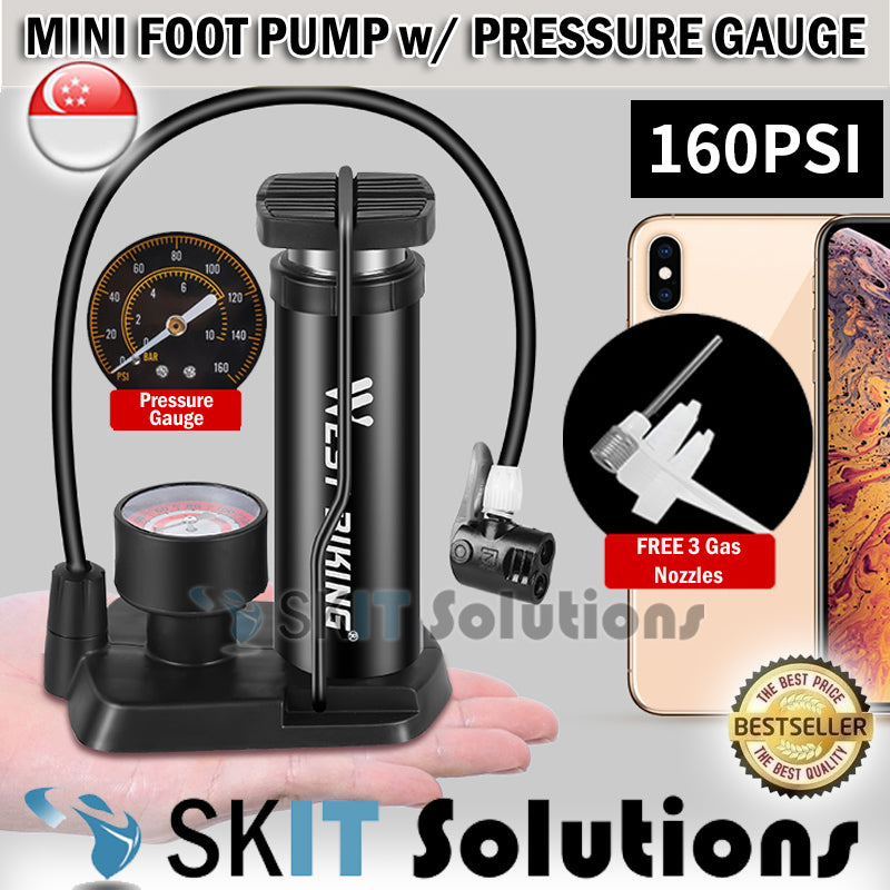 WEST BIKING Bicycle Tire Foot Air Pump with Pressure Gauge Inflator Ball Float AV FV Mountain Bike