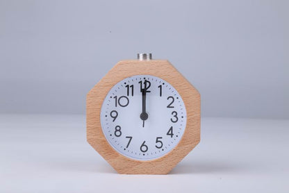 Wooden Octagon  Alarm Clock Silent Night Light No Ticking Backlight Snooze Clocks