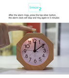 Wooden Octagon  Alarm Clock Silent Night Light No Ticking Backlight Snooze Clocks