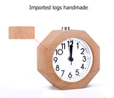 Wooden Octagon  Alarm Clock Silent Night Light No Ticking Backlight Snooze Clocks